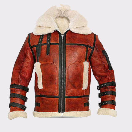 Aviator Sheepskin RAF Men's B6 Waxed Bomber Shearling Two Tone Style Leather Jacket