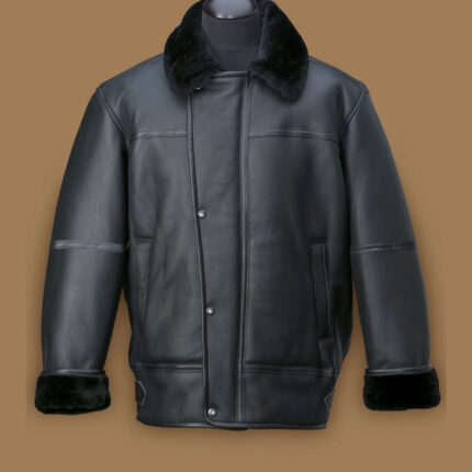 Men Black Aircraft Shearling Jacket