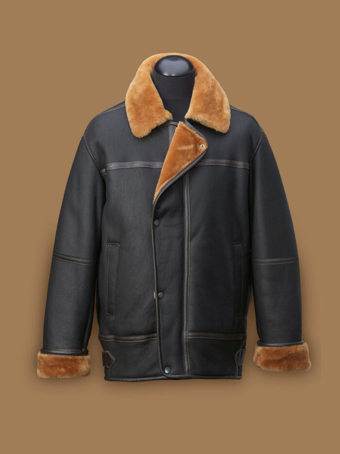 Men Black Aviation Shearling Jacket