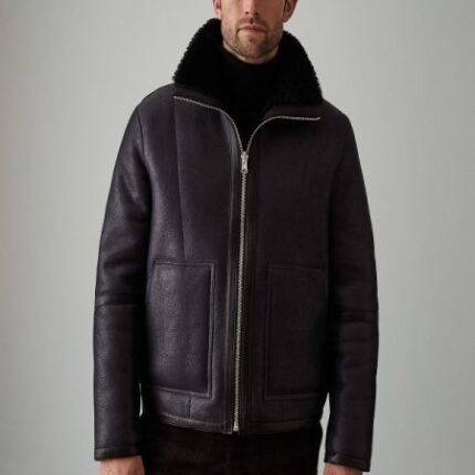 Men Black Aviator Leather Jacket