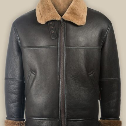 Men Black Aviator Shearling Jacket