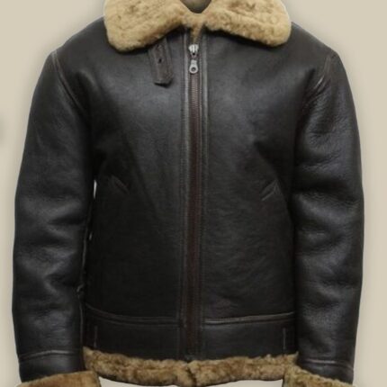 Men Black B3 Bomber Shearling Leather Jacket