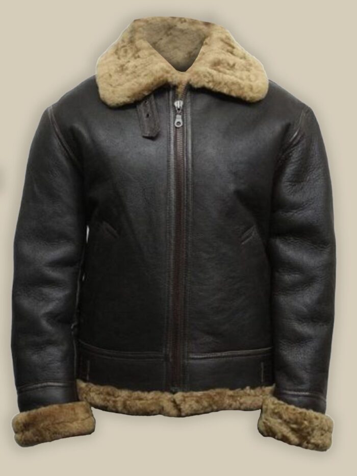 Men Black B3 Bomber Shearling Leather Jacket