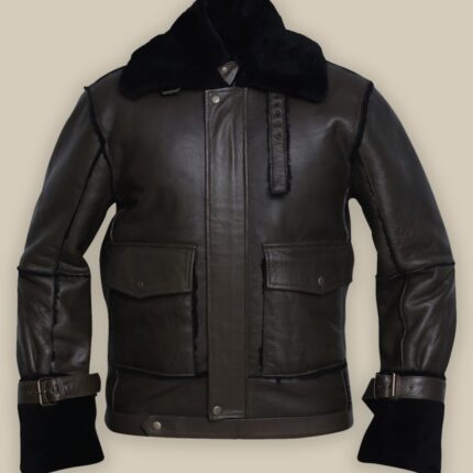Men Black Bomber Shearling Jacket