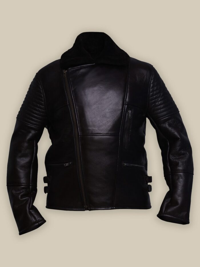 Men Black Rider Shearling Leather Jacket
