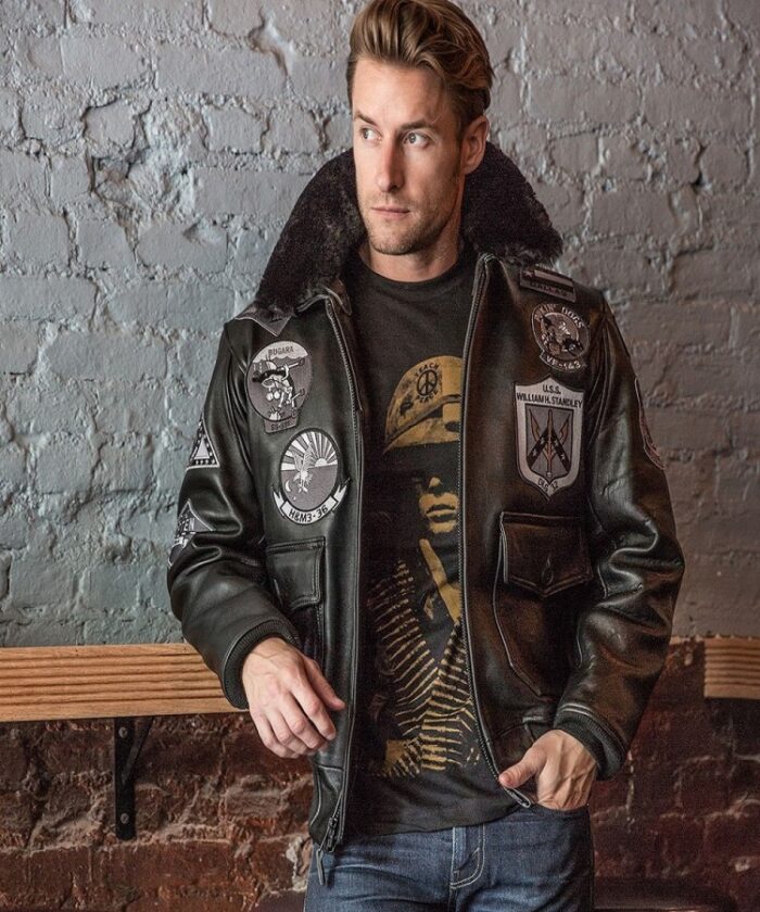 Men Black Top Gun Leather Jacket