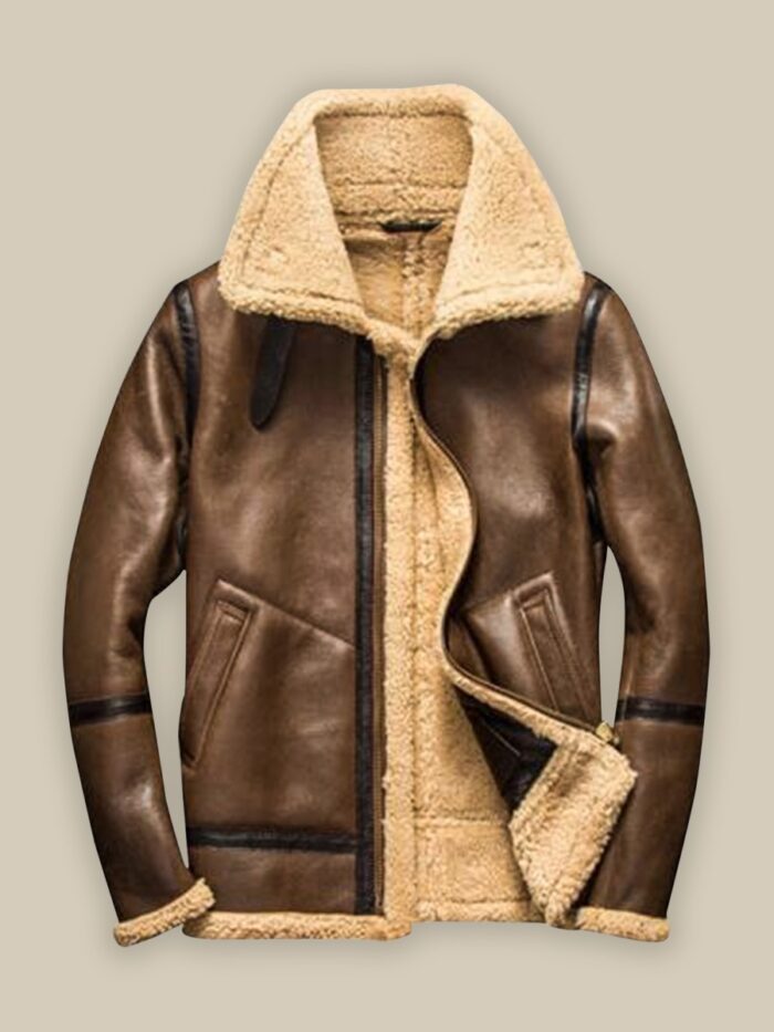 Men Brown Bomber Shearling Jacket