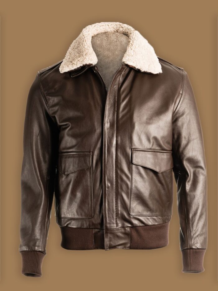 Men Brown Pilot Bomber Shearling Jacket