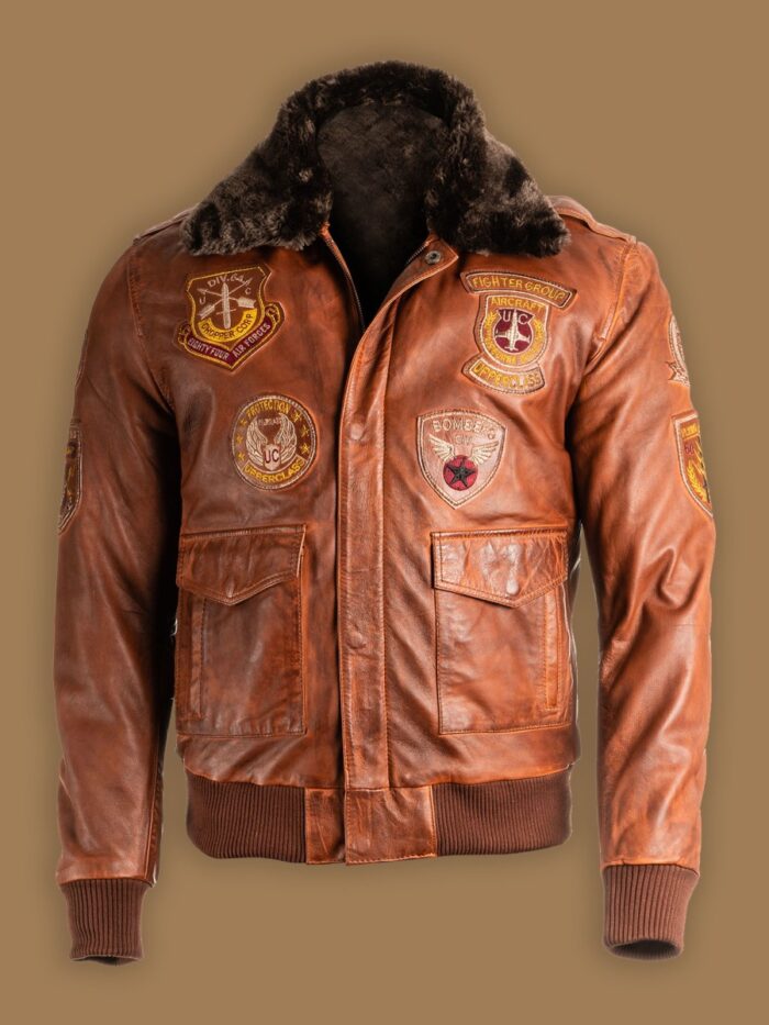 Men Brown Top Gun Shearling Jacket