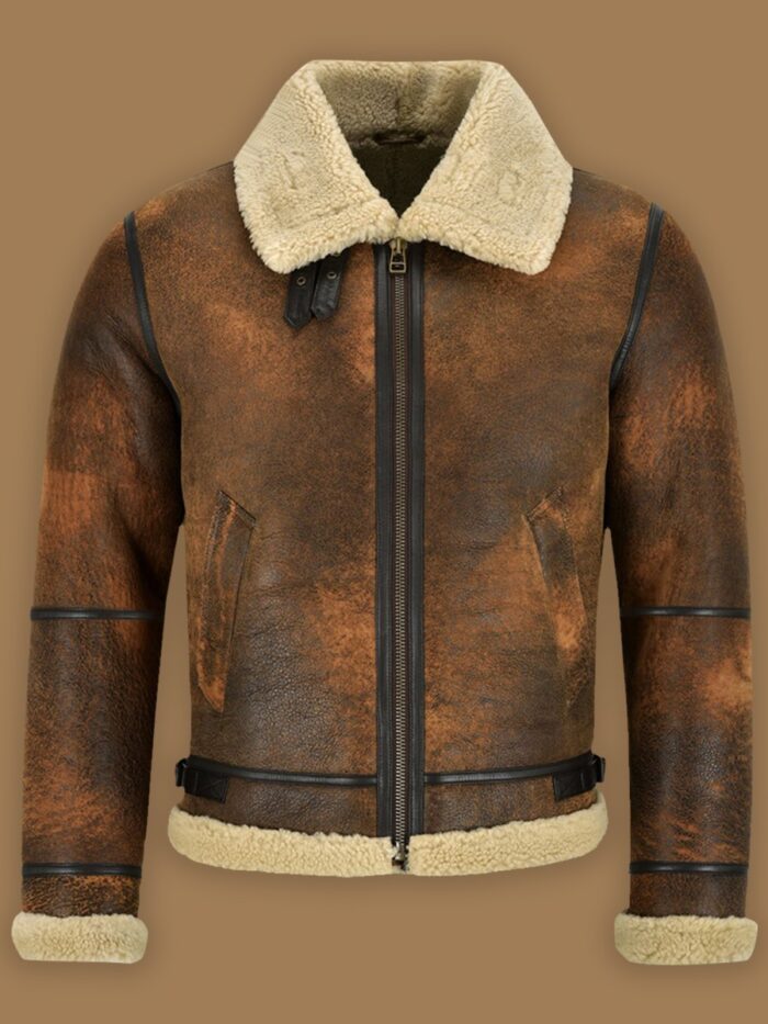 Men Distressed Brown Shearling Jacket