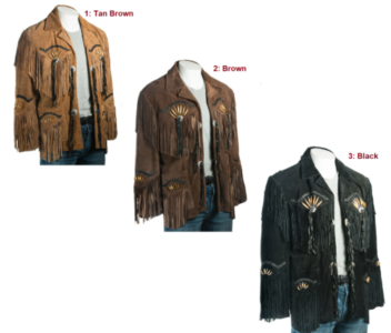 Men Native American Western Cowboy Leather Jacket Fringe Suede Eye Beads Options