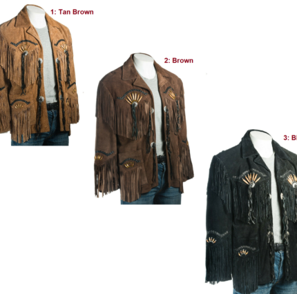 Men Native American Western Cowboy Leather Jacket Fringe Suede Eye Beads Options
