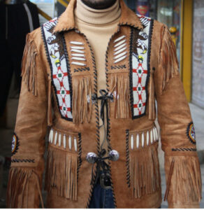 Men Native American Western Cowboy Leather Jacket Suede Coat Fringe Eagle Beads