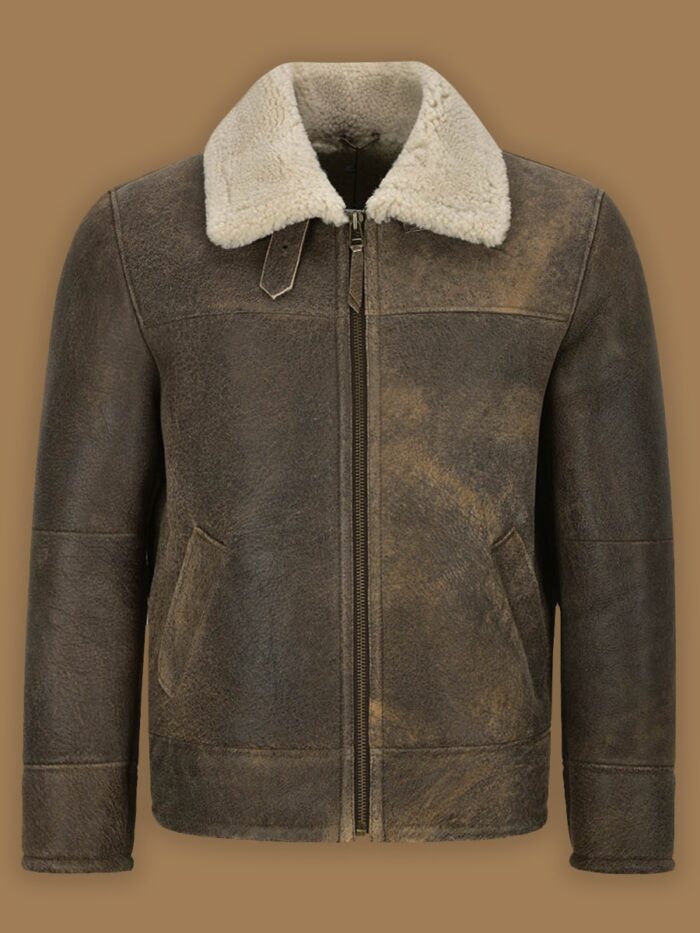 Men Old Fashion Brown Shearling Jacket