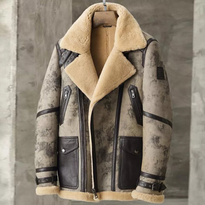Men’s Aviator B3 Flight Fur Biker Bomber Premium Shearling Coat Jacket