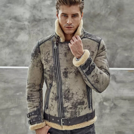 Men’s New B3 Flight Aviator Biker Bomber Premium Shearling Coat Jacket