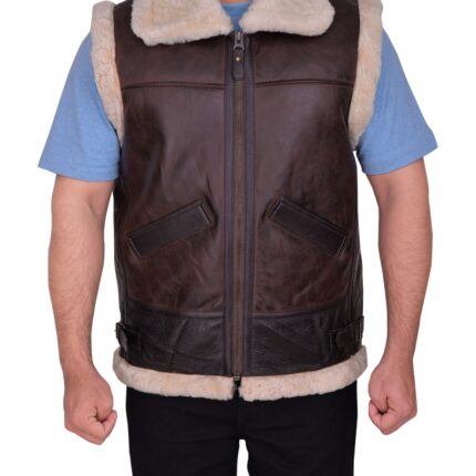 Men Sheepskin Brown Vest