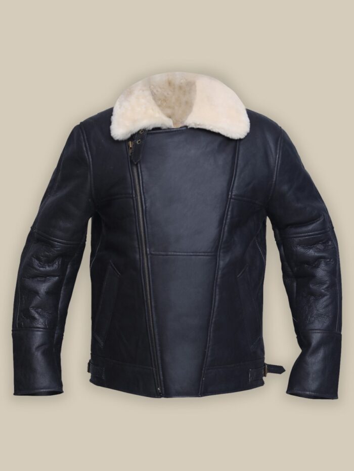 Men White Shearling Leather Jacket