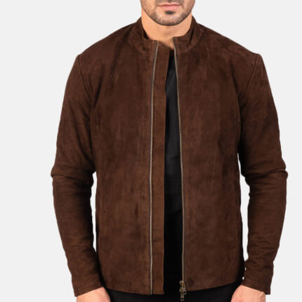 Mens Charcoal Mocha Suede Biker Jacket