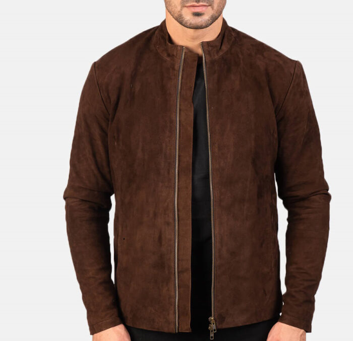Mens Charcoal Mocha Suede Biker Jacket