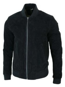 Mens Genuine Suede Bomber Jacket Leather Sports Varsity Baseball Casual Coat