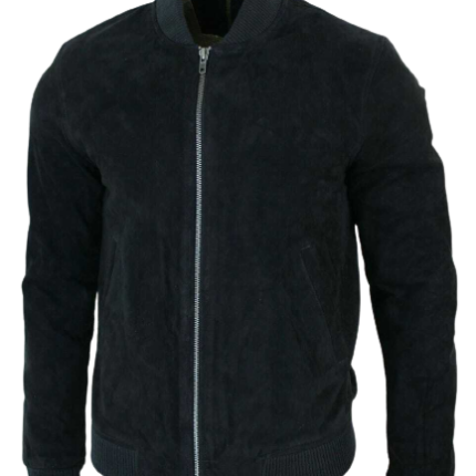 Mens Genuine Suede Bomber Jacket Leather Sports Varsity Baseball Casual Coat