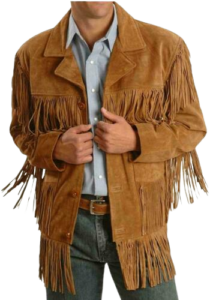 Mens Traditional Leather Western Wear Brown Suede Leather Jacket Fringe Buttons