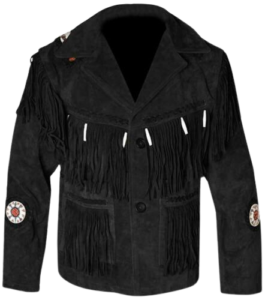 Men's Traditional Western cowboy Leather Jacket coat With Fringes Bone and Beads
