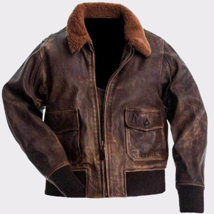 Navy Flight Men Distressed Genuine Brown Leather Jacket
