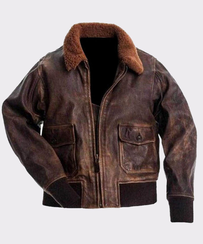 Navy Flight Men Distressed Genuine Brown Leather Jacket