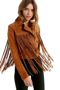 New Suede Western Moto Fringes Jacket Brown Vintage Women Leather Jacket