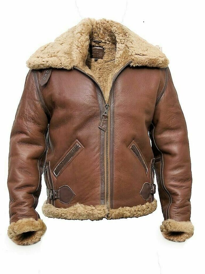RAF Aviator Brown B3 Bomber Fur Shearling Pilot Flying Leather Jacket For Men