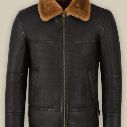 Traditional Black Shearling Jacket For Men