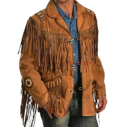 Western Wear Suede Leather Cowboy Fringe Mens Shirt Style Native American Jacket