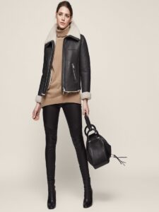 Women Black Aviator Shearling Jacket