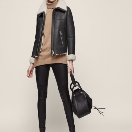 Women Black Aviator Shearling Jacket