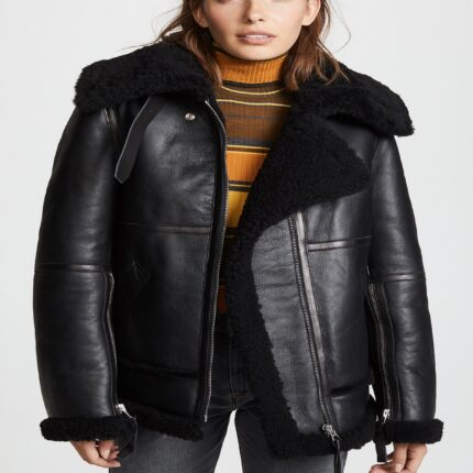 Women Black B3 Bomber Shearling Jacket