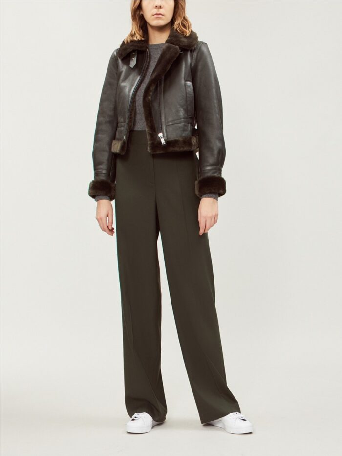 Women Black Shearling Bomber Leather Jacket