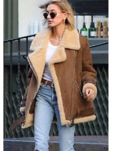 Women Brown Suede Shearling Jacket