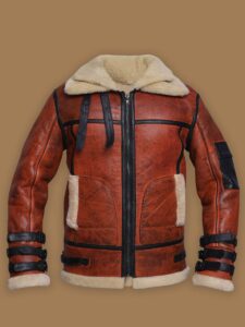 Women Distressed Brown Shearling Leather Jacket