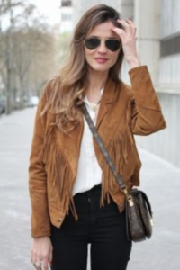 Women Native American Western Leather Jacket Suede Leather Fringe & Snap Closure