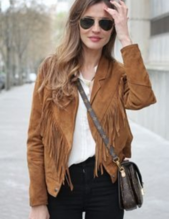 Women Native American Western Leather Jacket Suede Leather Fringe & Snap Closure