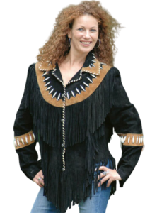 Women Vintage Brown Suede Leather Jacket Ladies Native Fringe Western Wear Coat