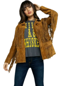 Womens Vintage Brown Suede Leather Jacket Ladies Native Fringe Western Wear Coat