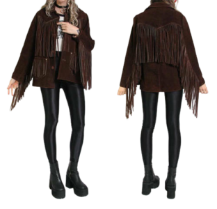 Womens Vintage Brown Suede Leather Jacket Ladies Native Fringe Western Wear Coat